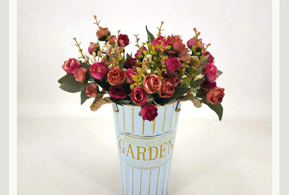 Fiori artificiali, 21 boccioli, arancioni, 2 pezzi, 7 steli