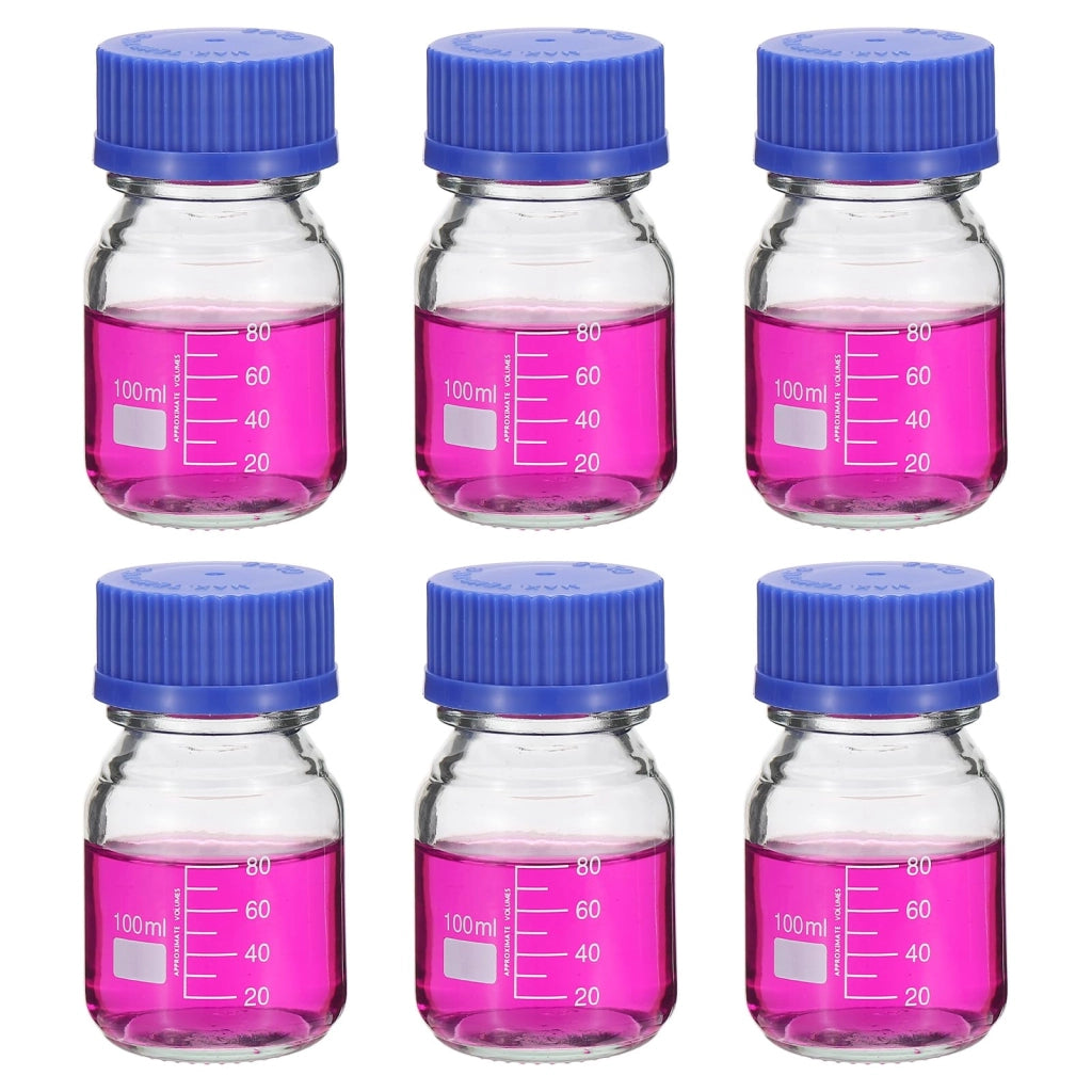Set di 6 fiale da laboratorio da 100 ml in vetro borosilicato, con tappo GL32