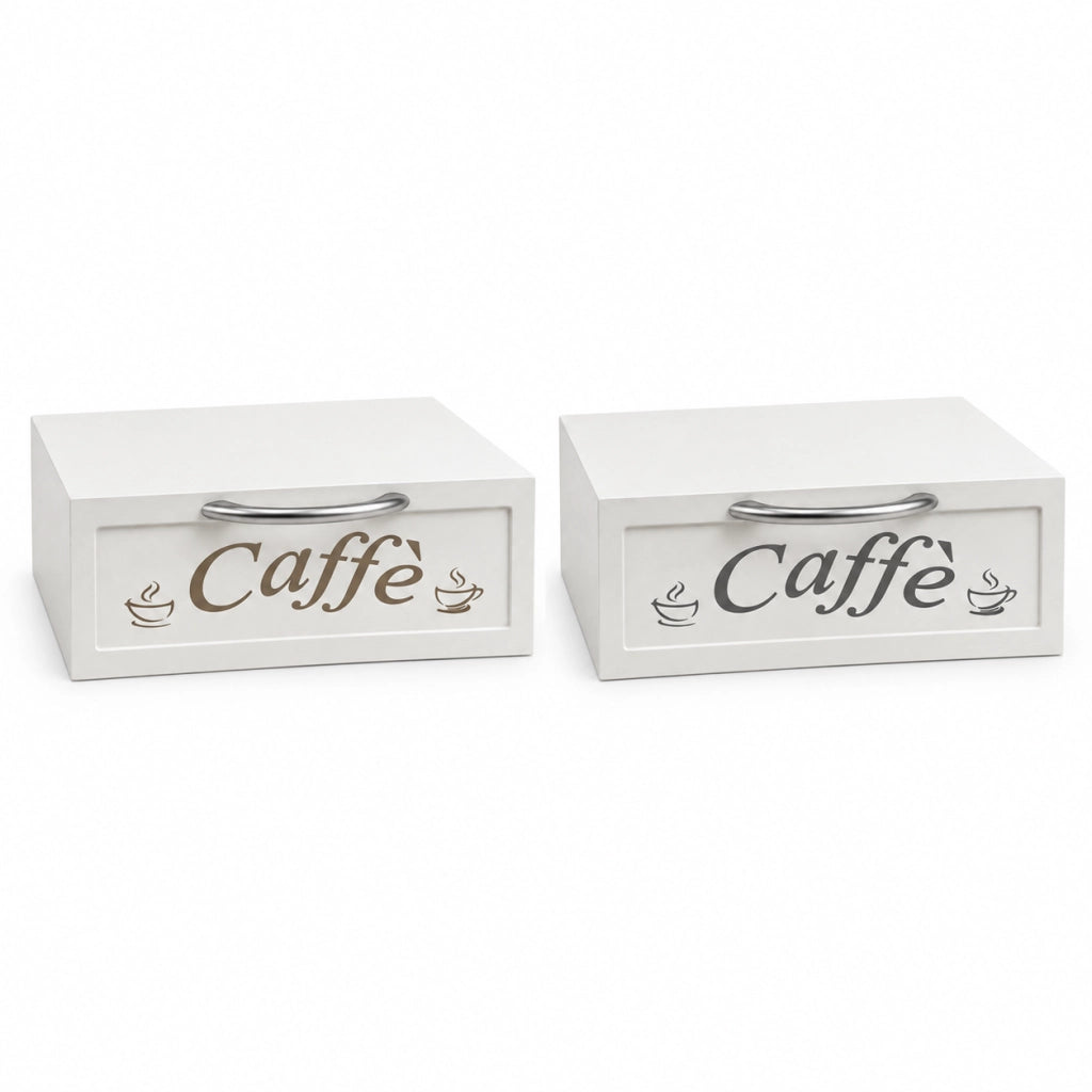 Cassetto Porta Cialde Caffè Bianco 30x30x10 cm Organizer con Scritta 2 Colori