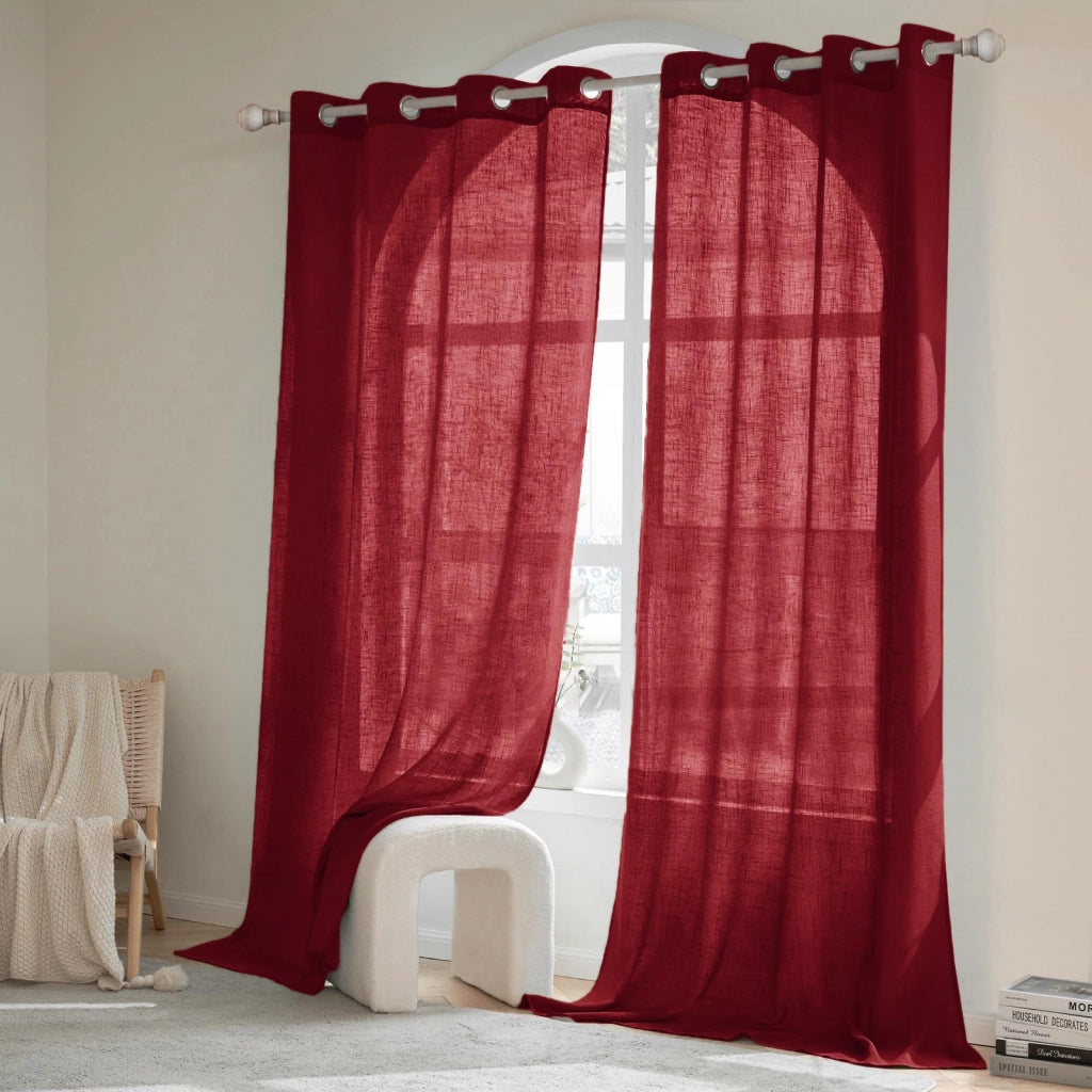 Tende trasparenti in lino, set da 2, 140x245 cm, colore bordeaux