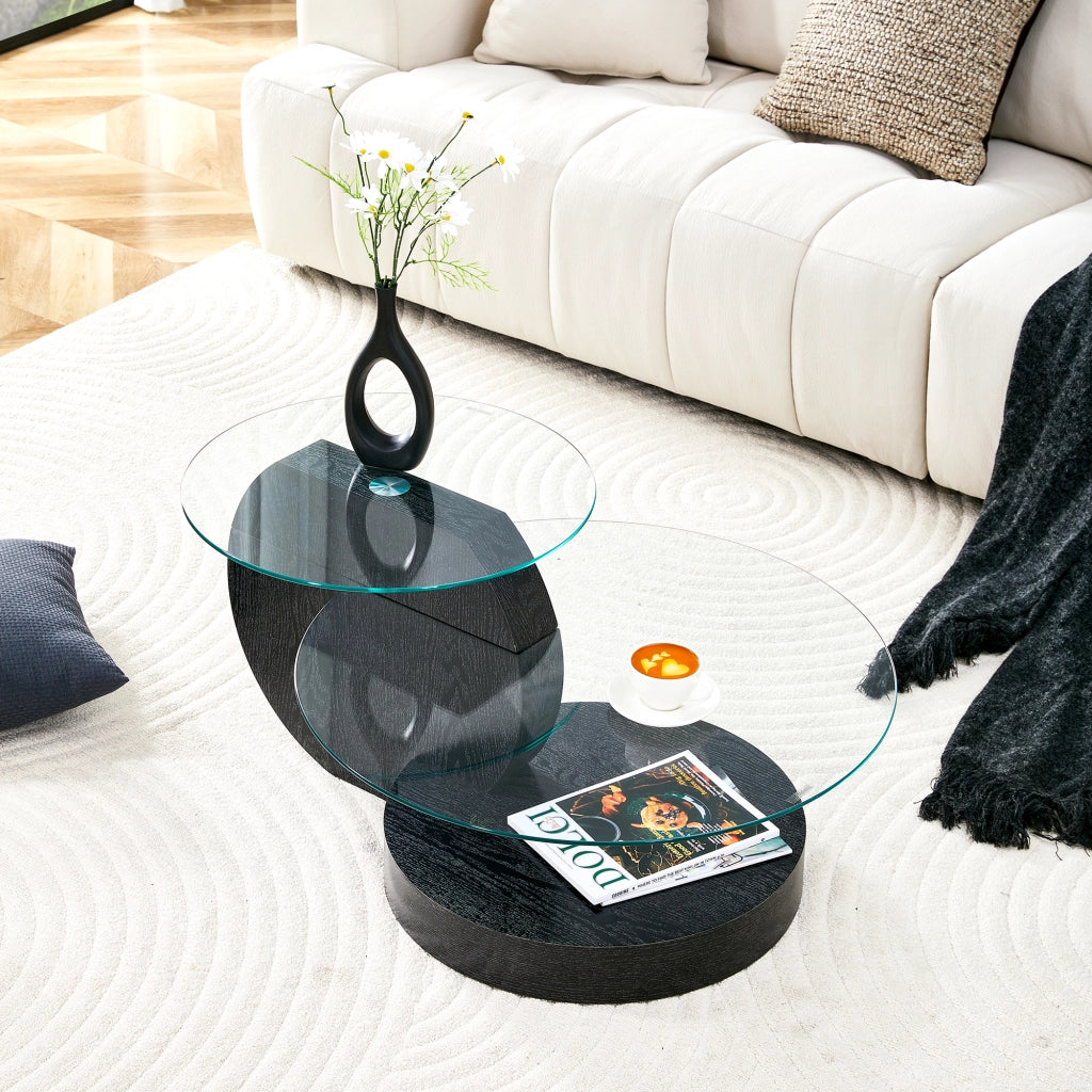 Tavolino da salotto 78,5 × 78,5 × 24,5 cm in MDF e vetro trasparente nero con ripiani multipli design moderno