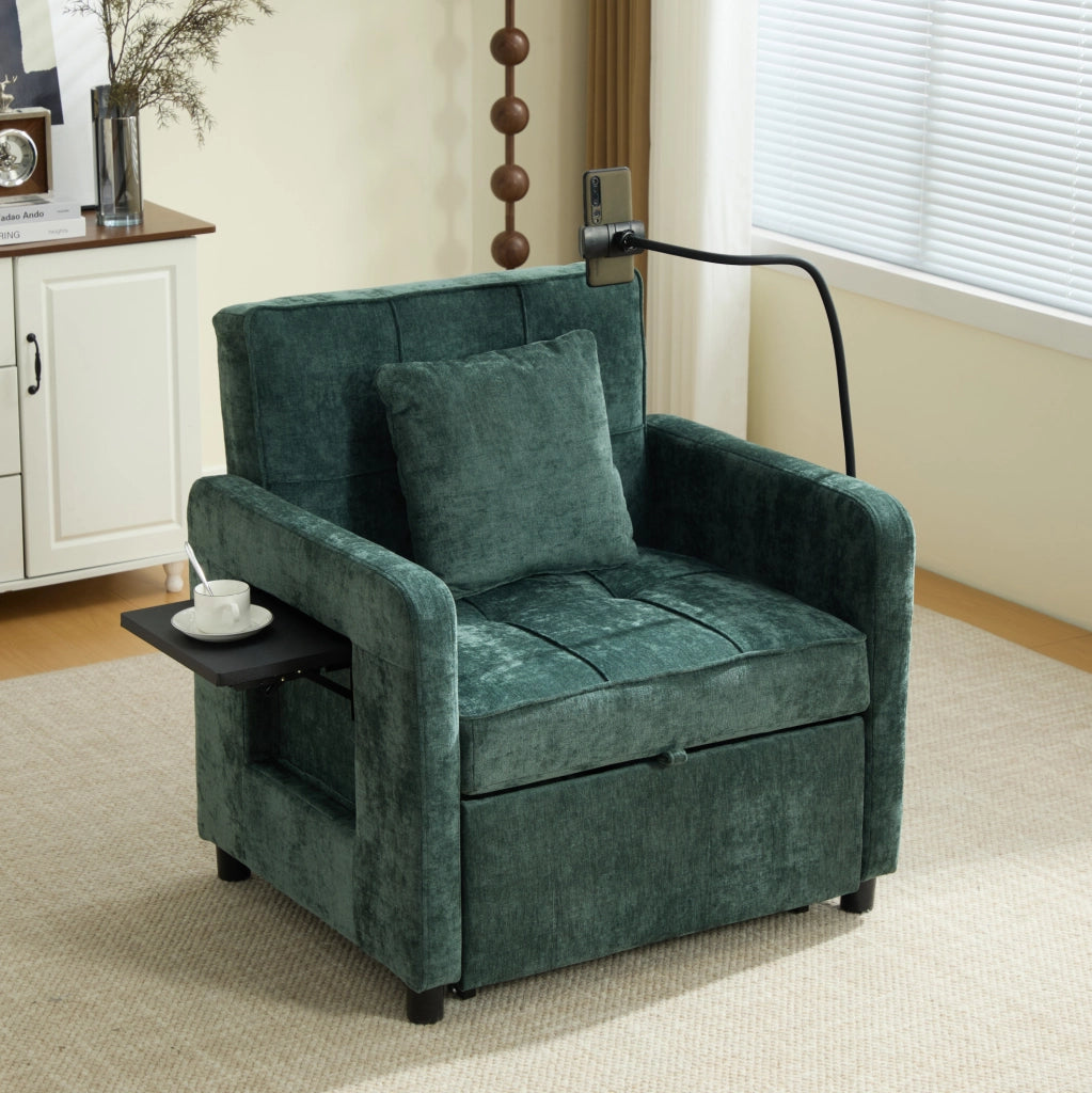 Poltrona convertibile 167x79x83 cm in ciniglia verde con cuscino, 150 kg