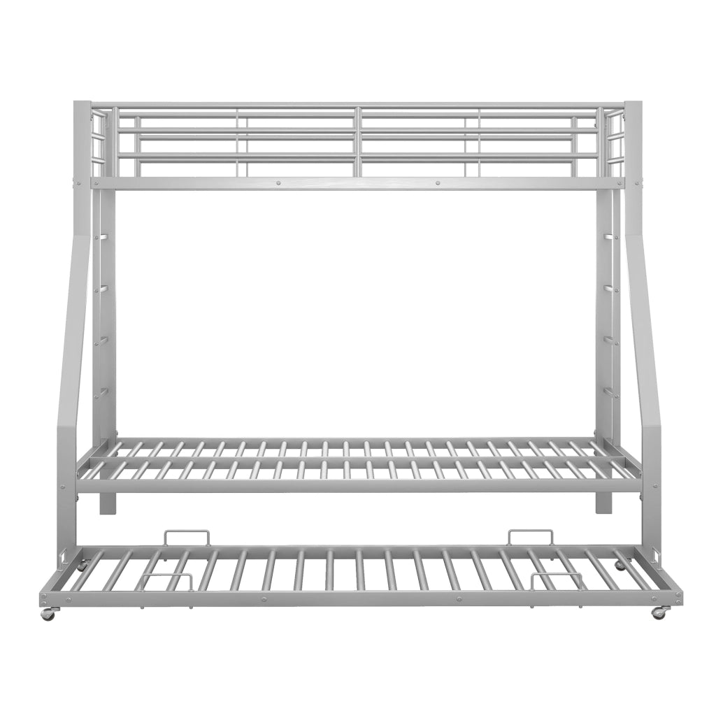 Letto a castello in metallo con letto estraibile e scale su due lati, 90(140)x200 cm, nero/bianco