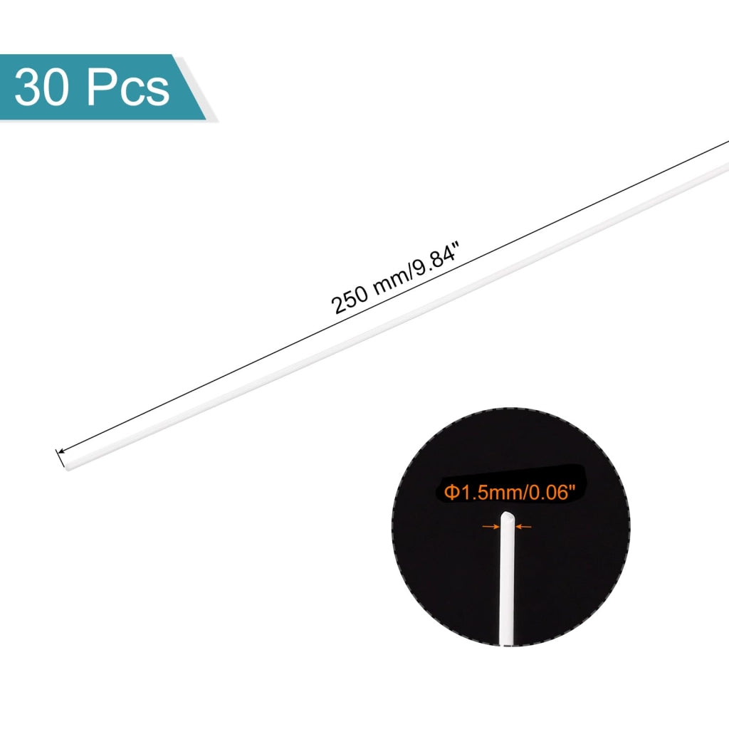 Barre massicce in ABS, 1,5 mm x 250 mm, colore bianco, confezione da 30 pezzi