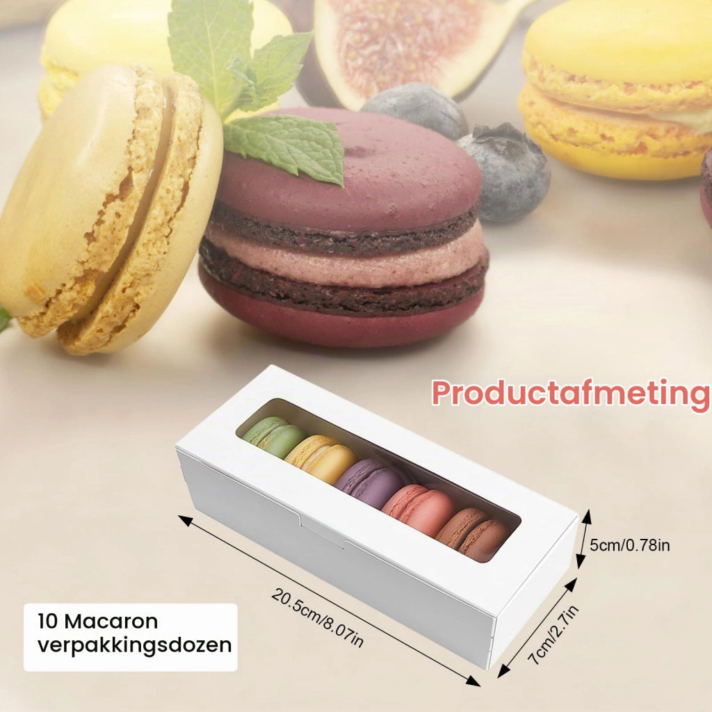 Scatola per macaron, 10 pezzi, trasparente, bianca, 20,5x7x5 cm, con finestra