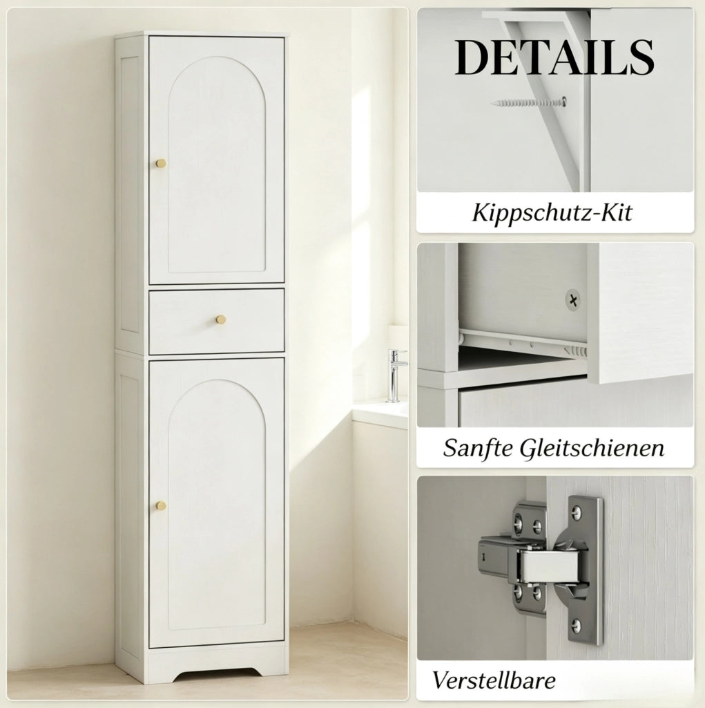 Mobile Colonna per Bagno in Truciolato Bianco 40x29,5x170 cm con Armadietti, Cassetto e Ripiani Regolabili