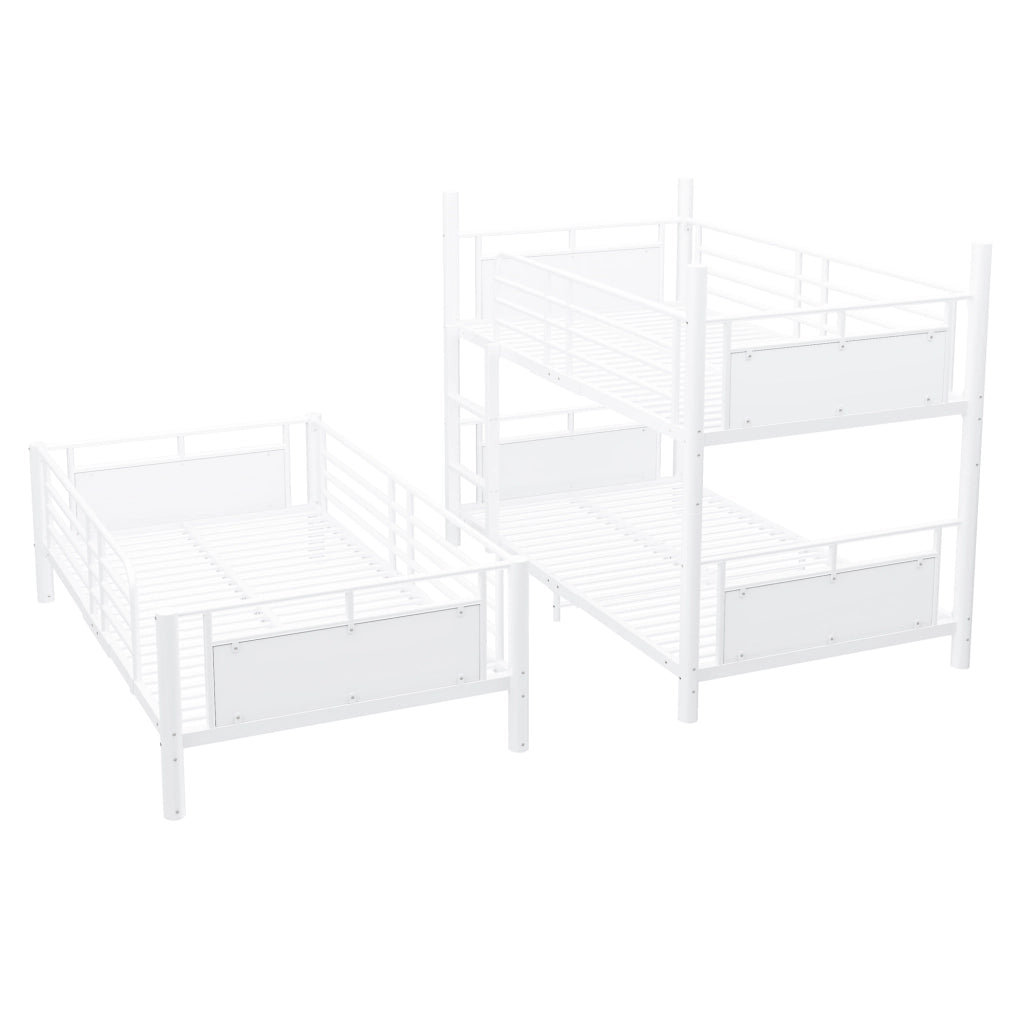 Letto a castello triplo per bambini 90 × 200 cm trasformabile in metallo e legno bianco con due scale