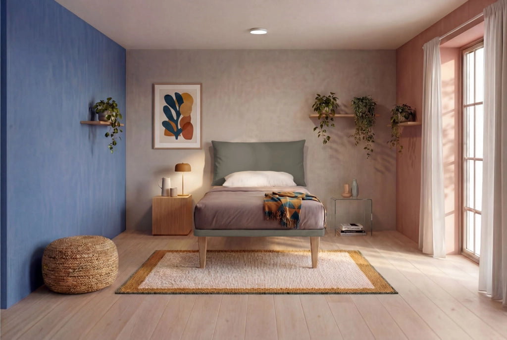 Letto 1 Piazza e Mezza con Rete Rivestita 120x200 cm Similpelle Cappuccino Tessis Testata Soft
