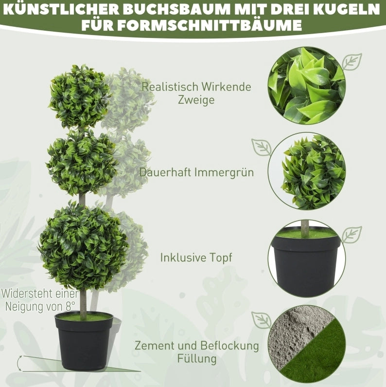 PIANTE artificiali a sfera 100 cm in plastica verde, set da 2 pezzi