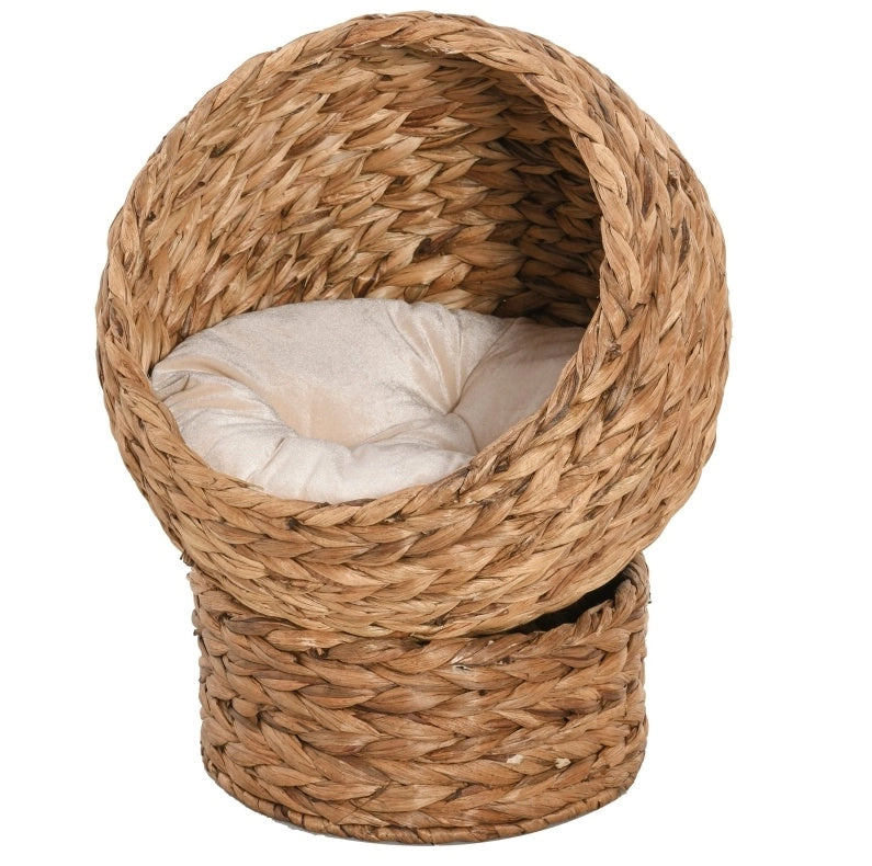 Cuccia rialzata per gatti IVMEU 50x42x60 cm in giacinto d'acqua marrone chiaro, con cuscino lavabile