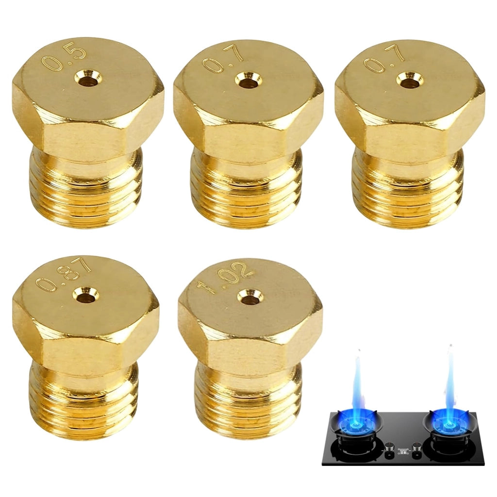 5 Ugelli per butano, compatibili con fornelli, filettatura M6, diametro 0,5–1,02 mm