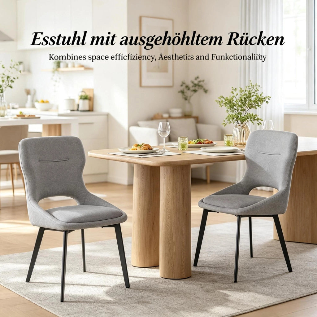 Set di 4 sedie da pranzo grigie in ciniglia con braccioli