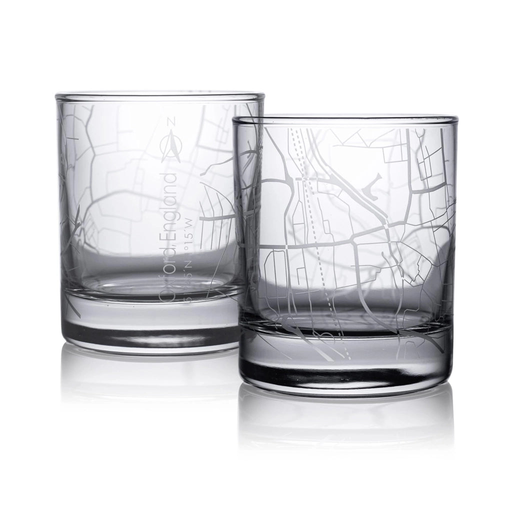 Set di 2 bicchieri per whisky, motivo Oxford, capacità 10 oz, lavorazione artigianale, confezione regalo