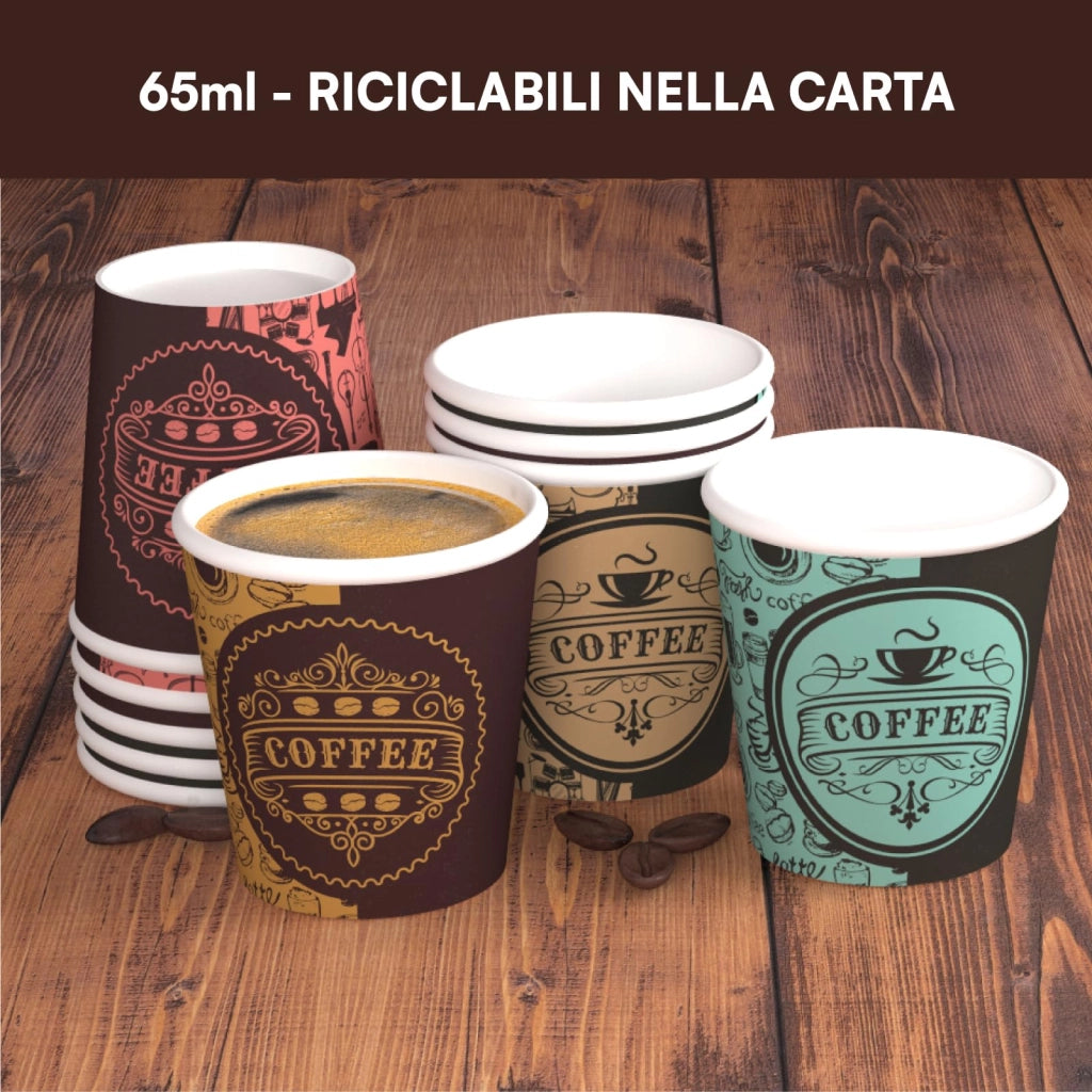 1000 bicchieri di carta per caffè, capacità 65 ml, biodegradabili, monouso, piccoli