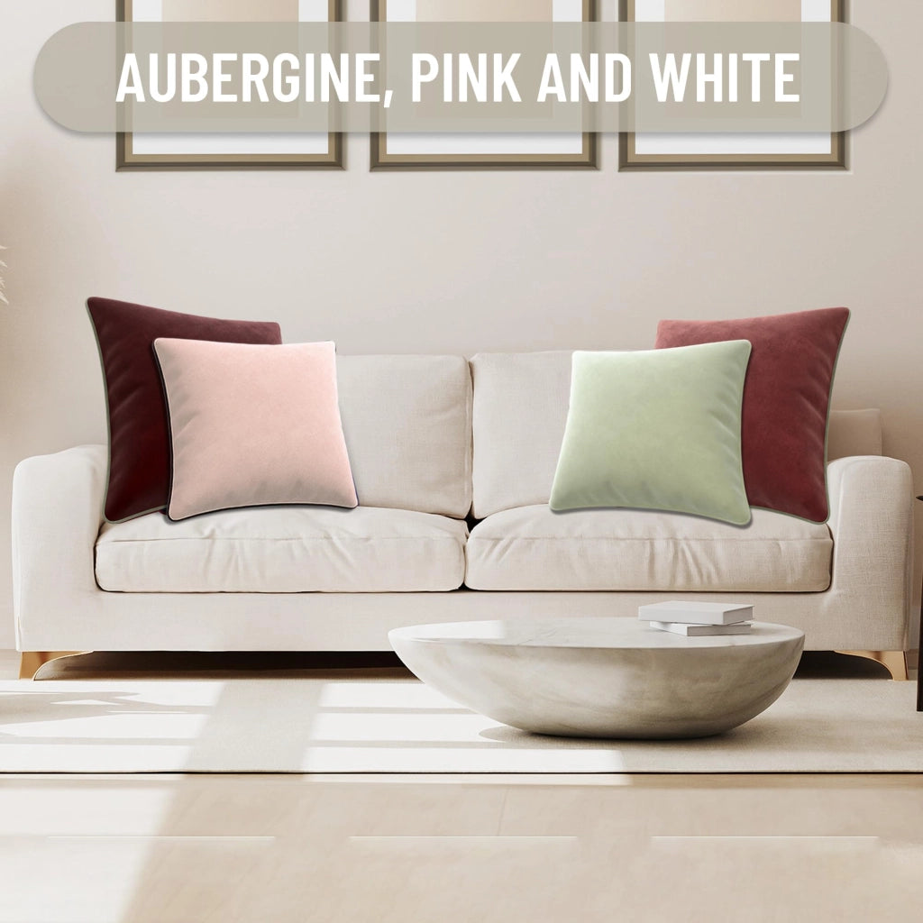 Coperte per cuscini, 50x50 cm, in velluto, fronte-retro, rosa/bianco, confezione da 2 pezzi