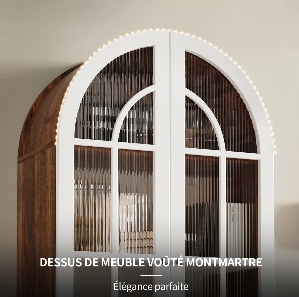 Vetrina ad arco bianca 76 × 38,5 × 165 cm con vetro scanalato