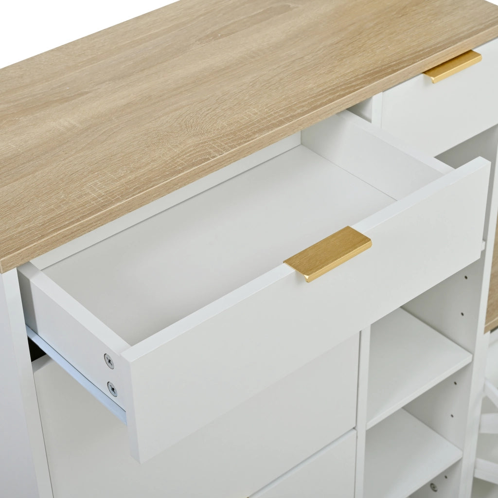 Mobile Ingresso 4 Pezzi con Scarpiera e Panca - 130x30x174 cm - Bianco Naturale