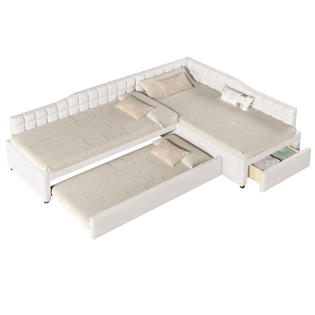 Letto imbottito angolare 90x200 cm beige con letto estraibile