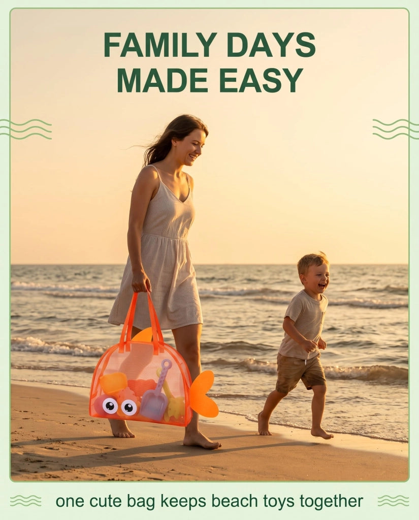 Borsa a rete per spiaggia e giochi, arancione, a forma di pesce, 1 pezzo, pieghevole