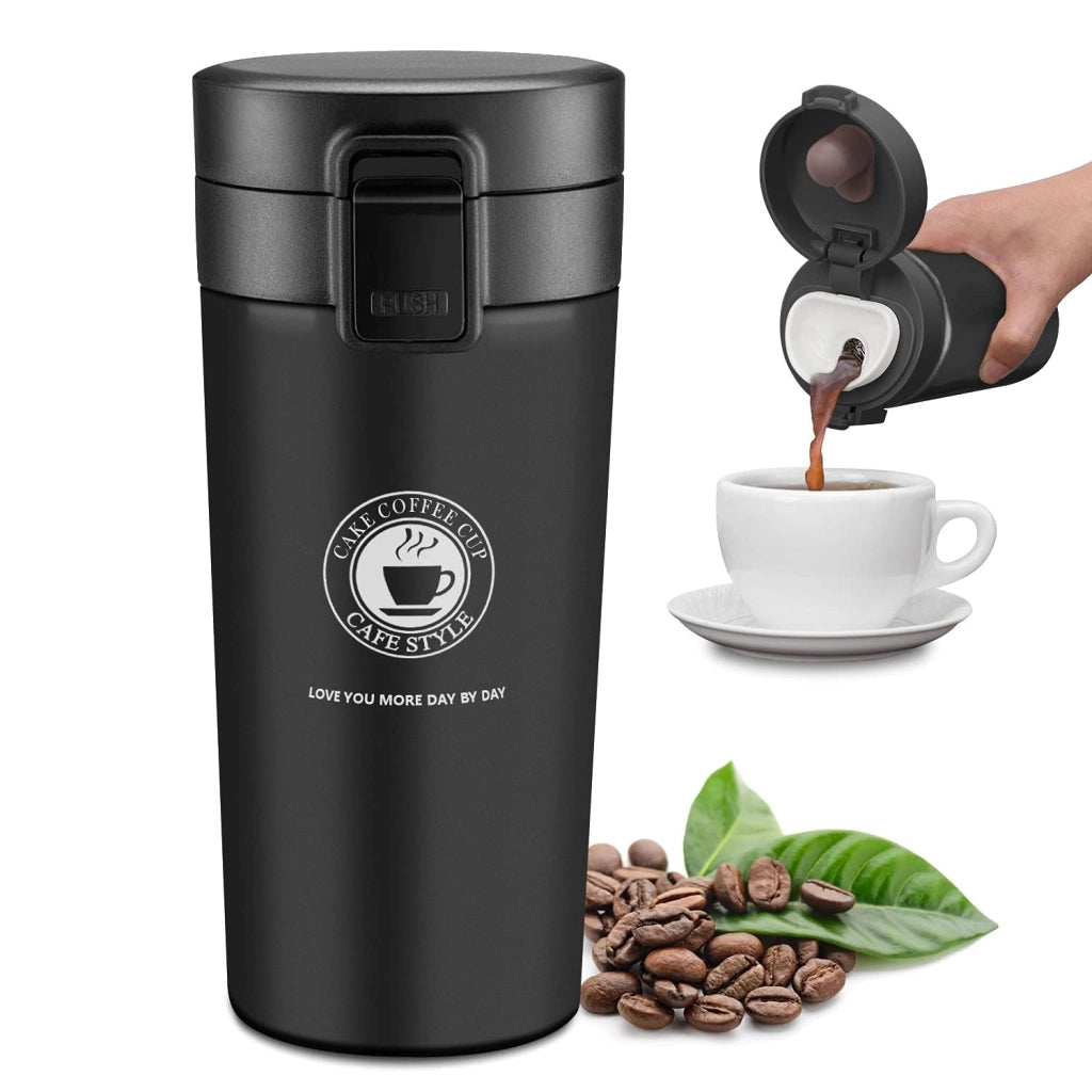 Tazza termica da 380 ml, a doppia parete, isolata sottovuoto, in acciaio inossidabile, colore nero