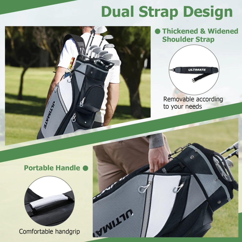 Sacca da Golf con Supporto a 14 Scomparti in Nylon Impermeabile con 7 Tasche Cerniera Cappuccio Parapioggia Robusta e Pratica