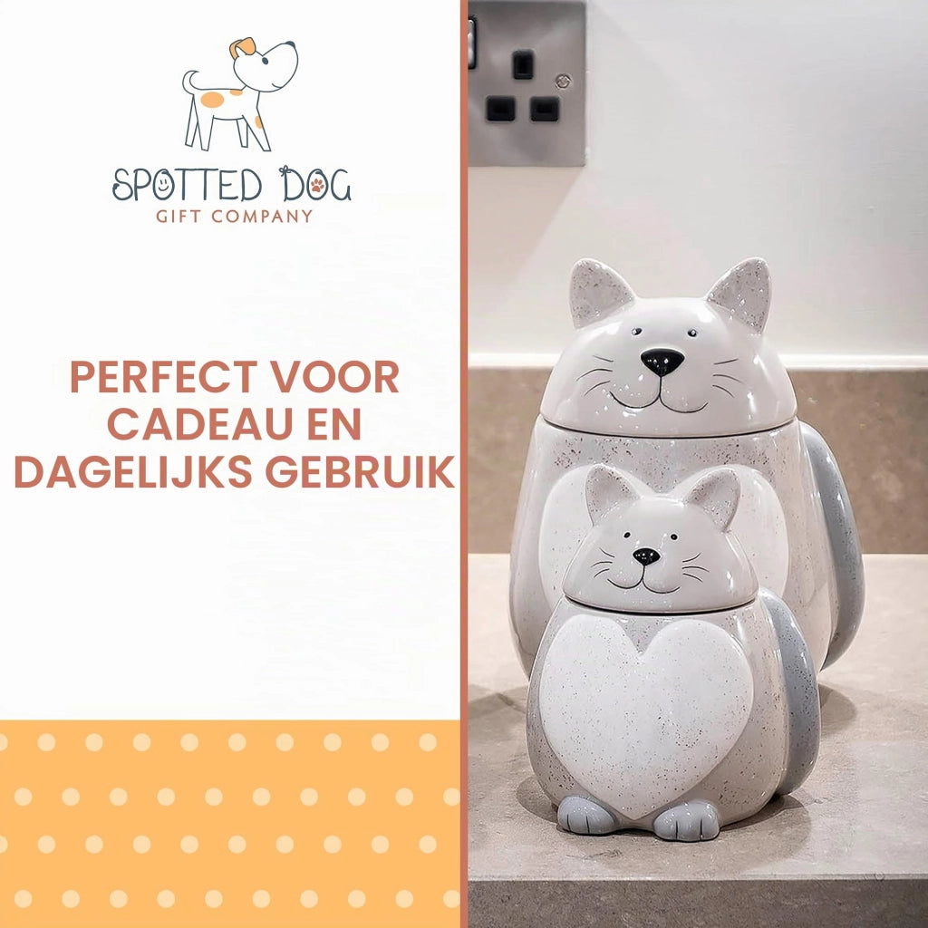 Contenitore in Vetroceramica a forma di gatto, grigio, con cuore, capacità 500 ml