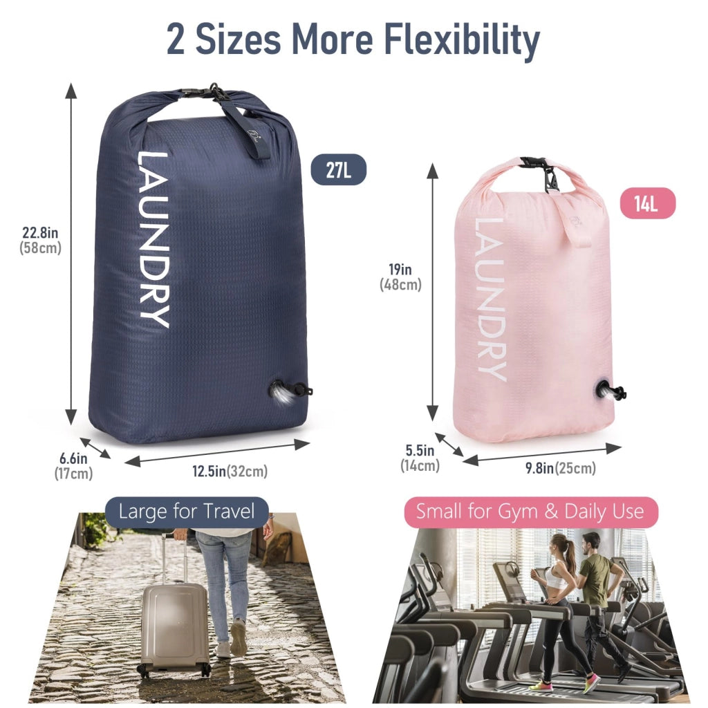 Confezione da 2 sacchetti da viaggio impermeabili, comprimibili, colore blu navy/rosa