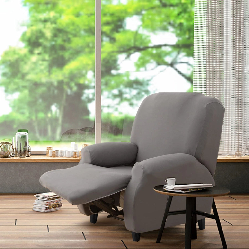 Copertura per poltrona relax, set di 4 pezzi, elasticizzata, lavabile, grigia