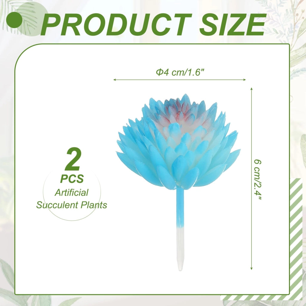 Set di 2 piante grasse artificiali, colore azzurro chiaro, 6 cm, in PVC