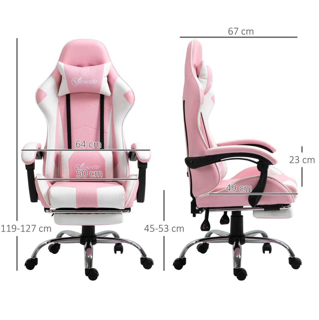Sedia da ufficio gaming ergonomica rosa e bianca con poggiapiedi