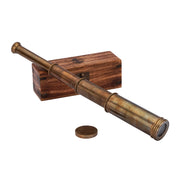 Telescopio in ottone antico, altezza 35 cm, confezionato in una scatola di legno