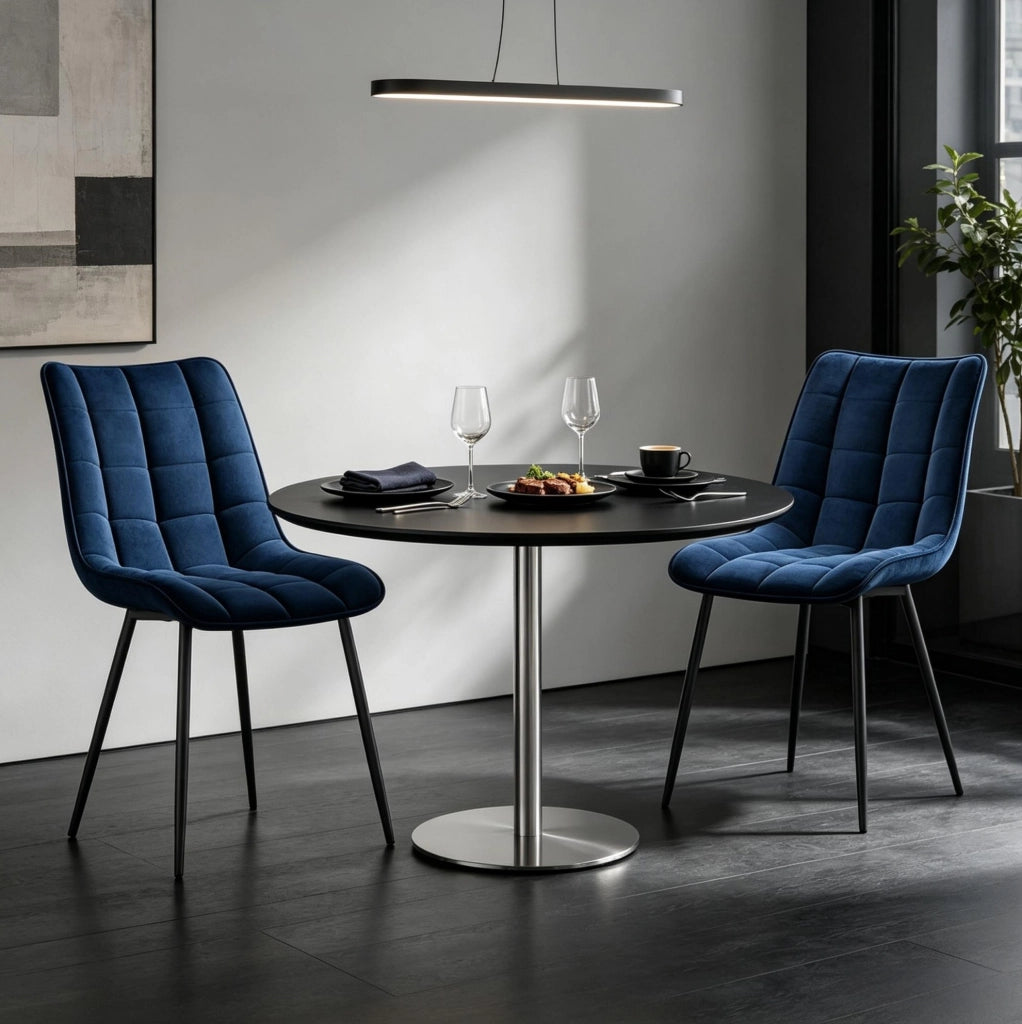 SEDIE da pranzo Set da 2 Blu in velluto con gambe in metallo