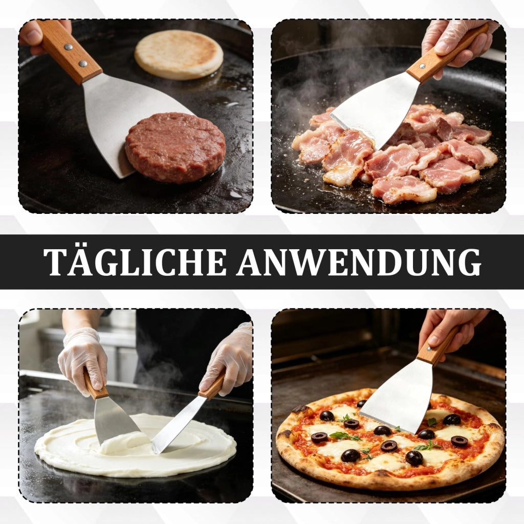 Set di 2 spatole per griglia, in acciaio inossidabile con manico in legno, lunghezza 23 cm
