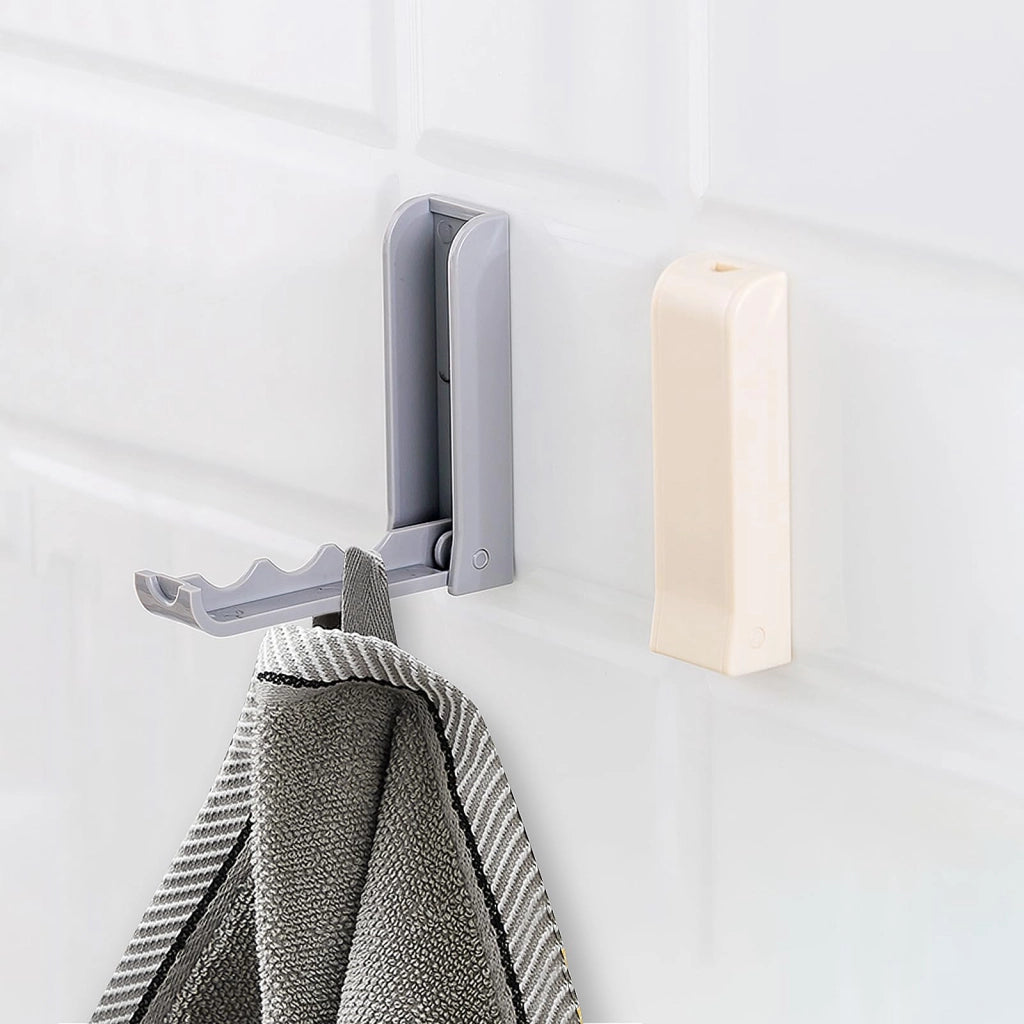 Set di 4 ganci pieghevoli per abiti, in plastica, grigio/beige, adesivi