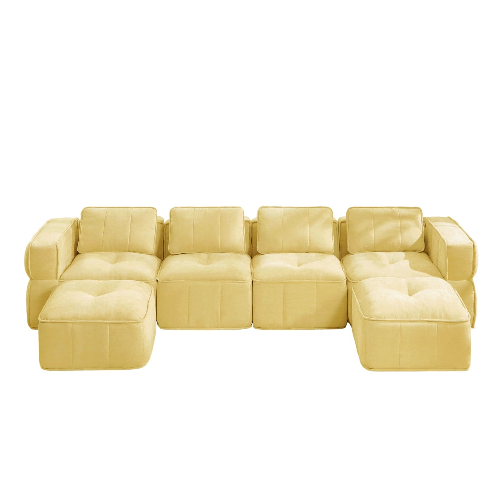 Divano modulare a U 344 x 162 x 67 cm giallo in poliestere