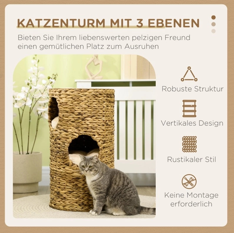 Tonneau per gatto 40 x 73 cm in giacinto d'acqua marrone con cuscini