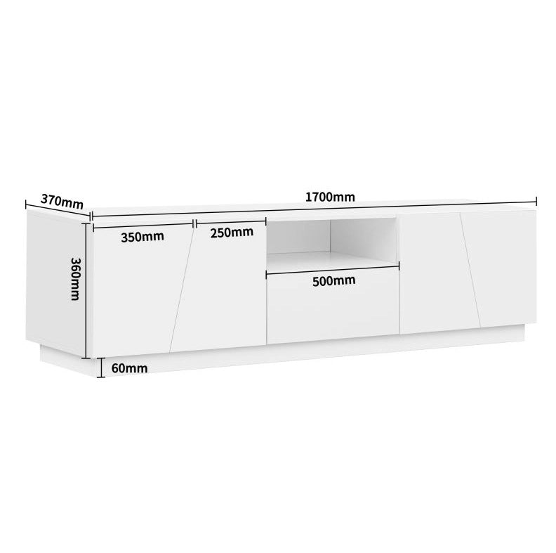 Mobile TV moderno in MDF bianco 170x42x37 cm con design diagonale a patchwork