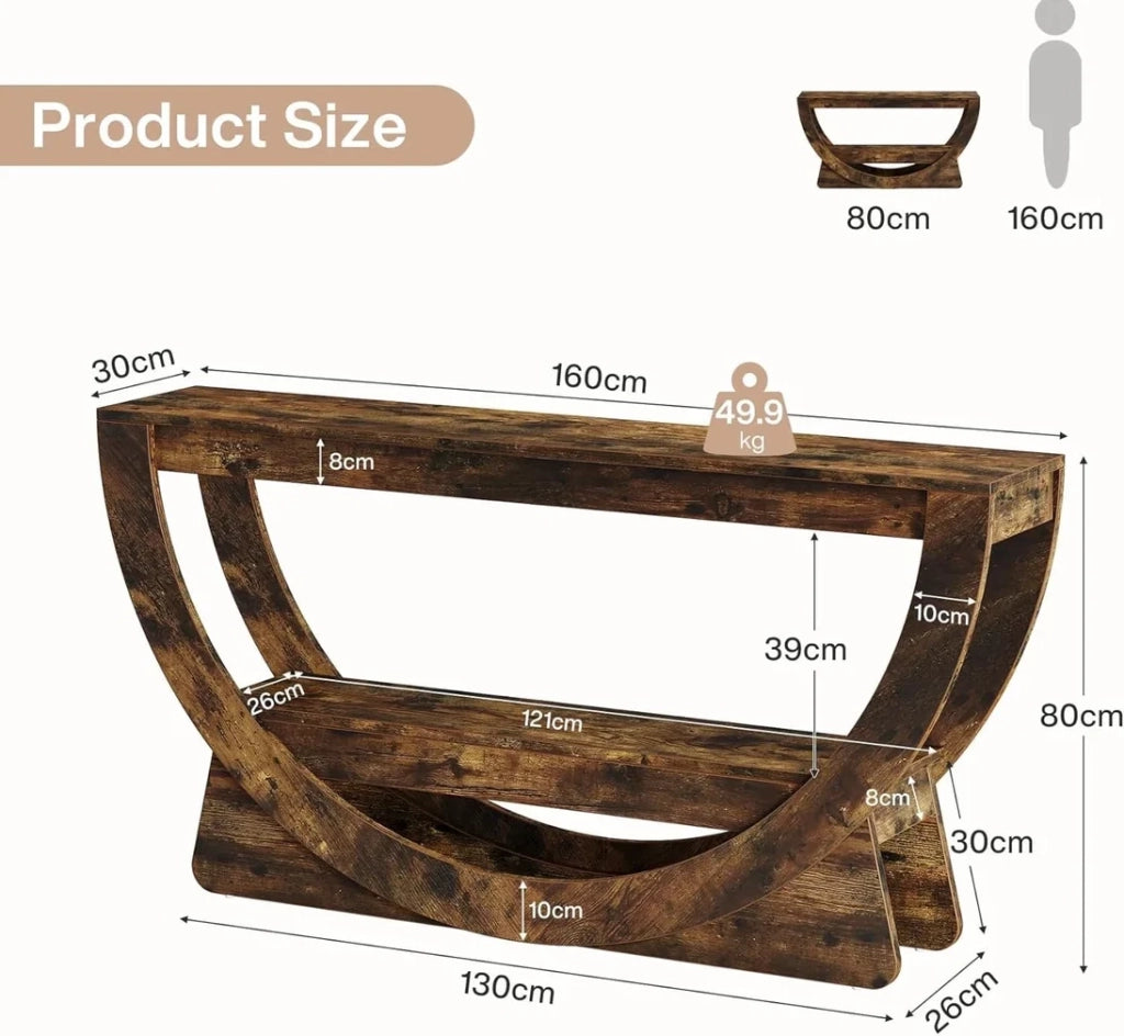 Mobile TV 160 x 30 x 80 cm in MDF marrone rustico, 2 livelli, stile country
