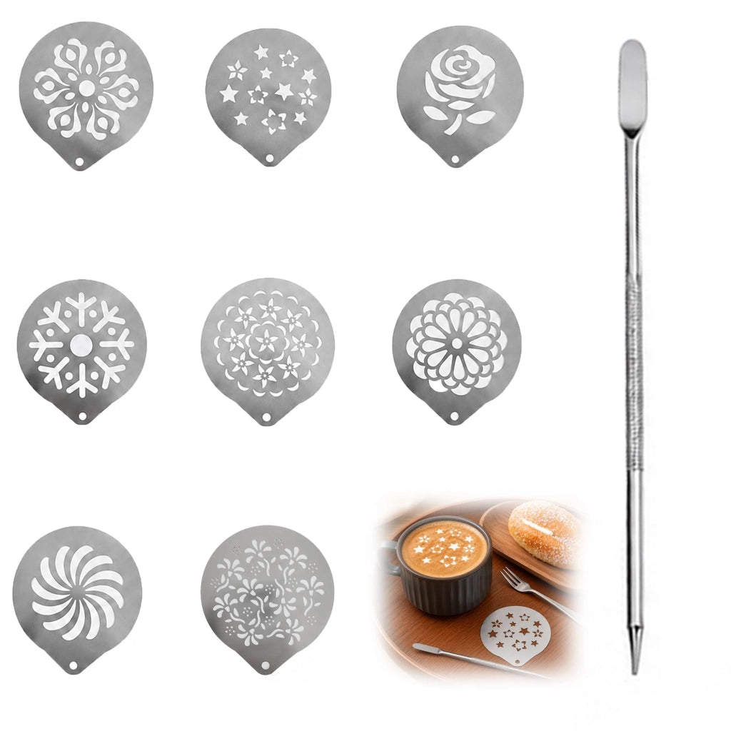 8 stencil in acciaio inossidabile per decorare il cappuccino