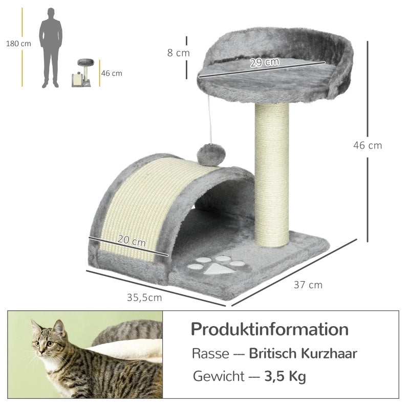 TIRAGRAFFI per gatti 46 cm Grigio con ponte in sisal e gioco sospeso
