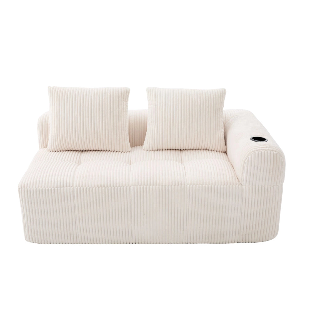 Divano 2 posti 158x93x61 cm in velluto a coste beige con tasche laterali e portabicchiere