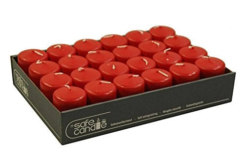 Candele Stumpen, colore rosso rubino, formato XS e sottile, 7 cm di altezza, diametro 5 cm, confezione da 24 pezzi