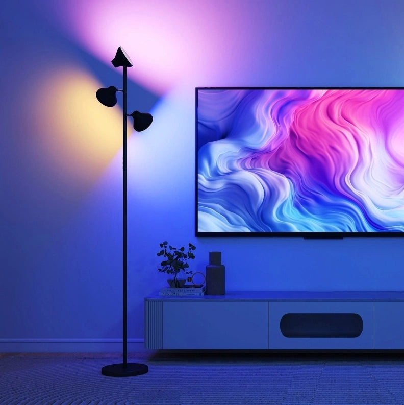 Lampada da terra dimmerabile RGB con 3 teste orientabili, nera