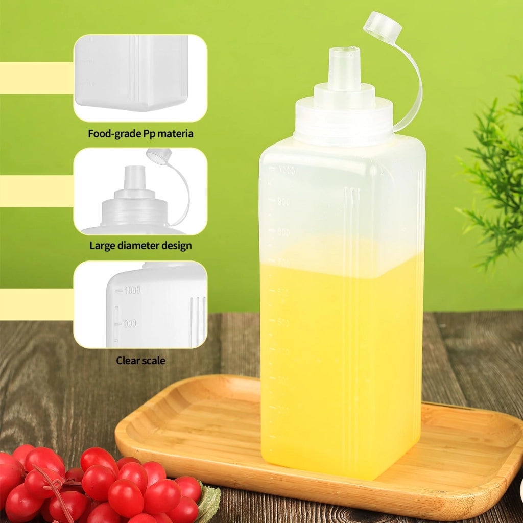 2 bottiglie con beccuccio dosatore da 1000 ml, complete di tappo, ideali per salse e oli