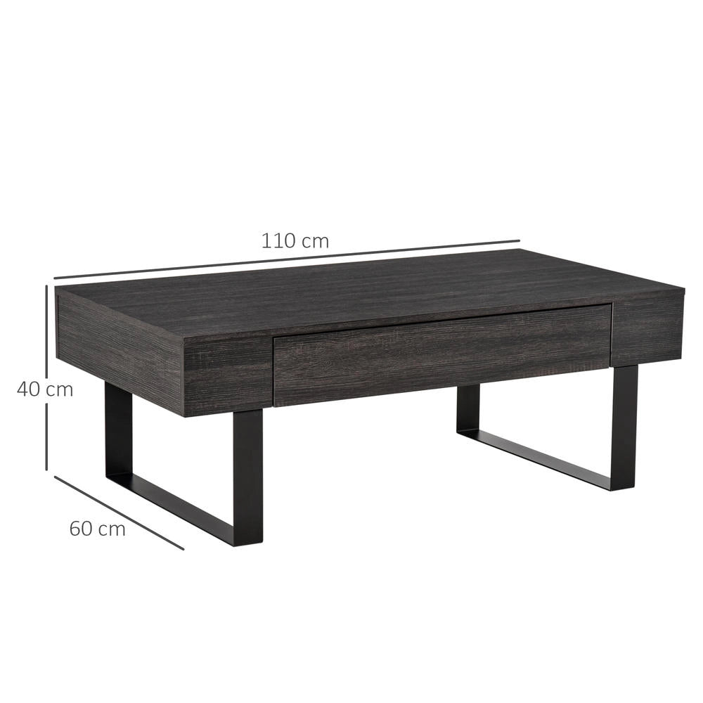 Tavolino da Salotto Moderno con Cassetto e Telaio in Metallo Grigio Scuro 110 x 60 x 40 cm Tavolo da Caffè per Soggiorno