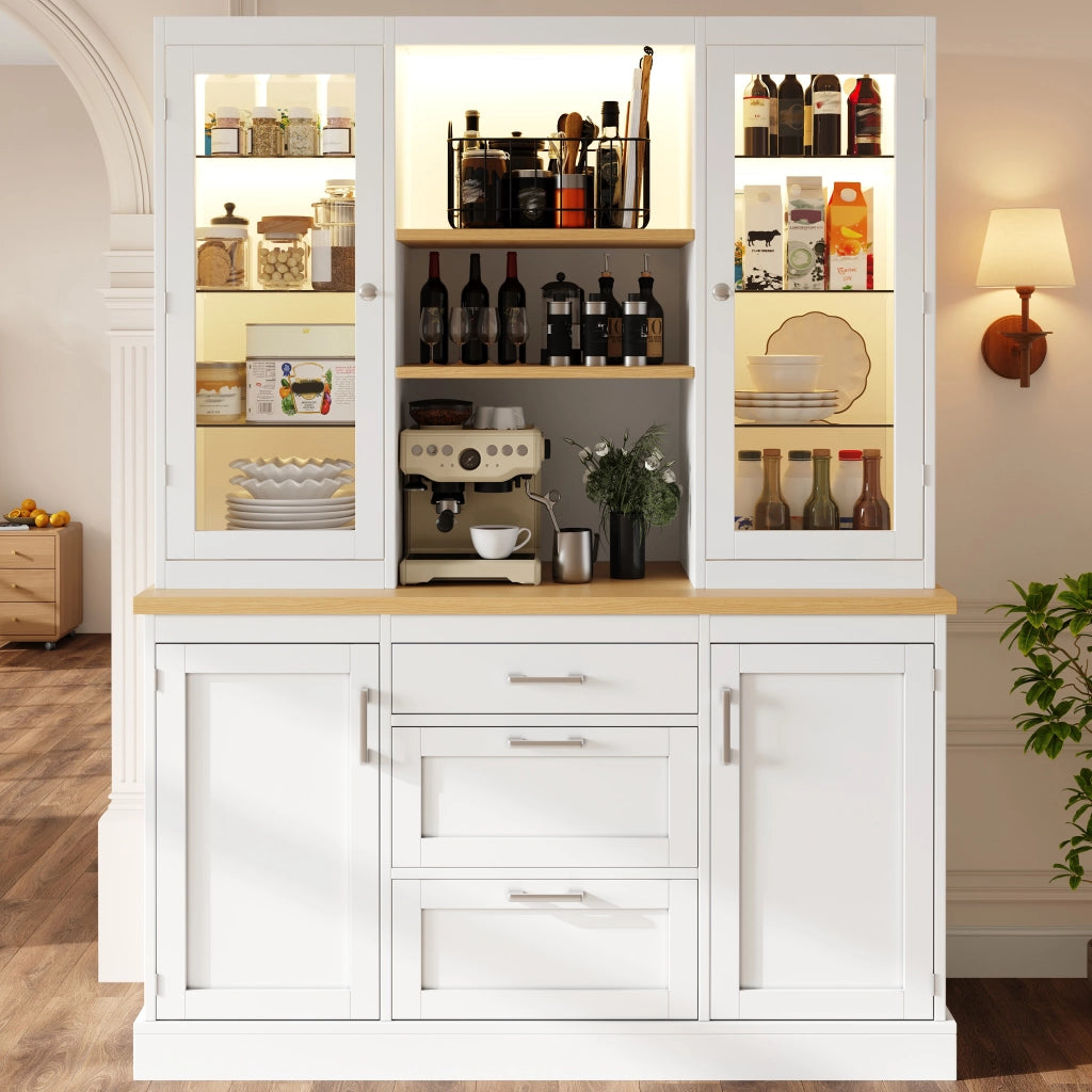 Dispensa da cucina con 3 cassetti e ripiani regolabili, LED RGB - 140x40x185 cm