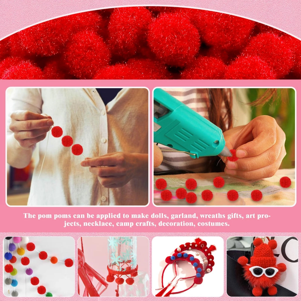 300 pezzi pon pon 25 mm, palline soffici rosse in polipropilene per lavoretti fai-da-te e decorazioni
