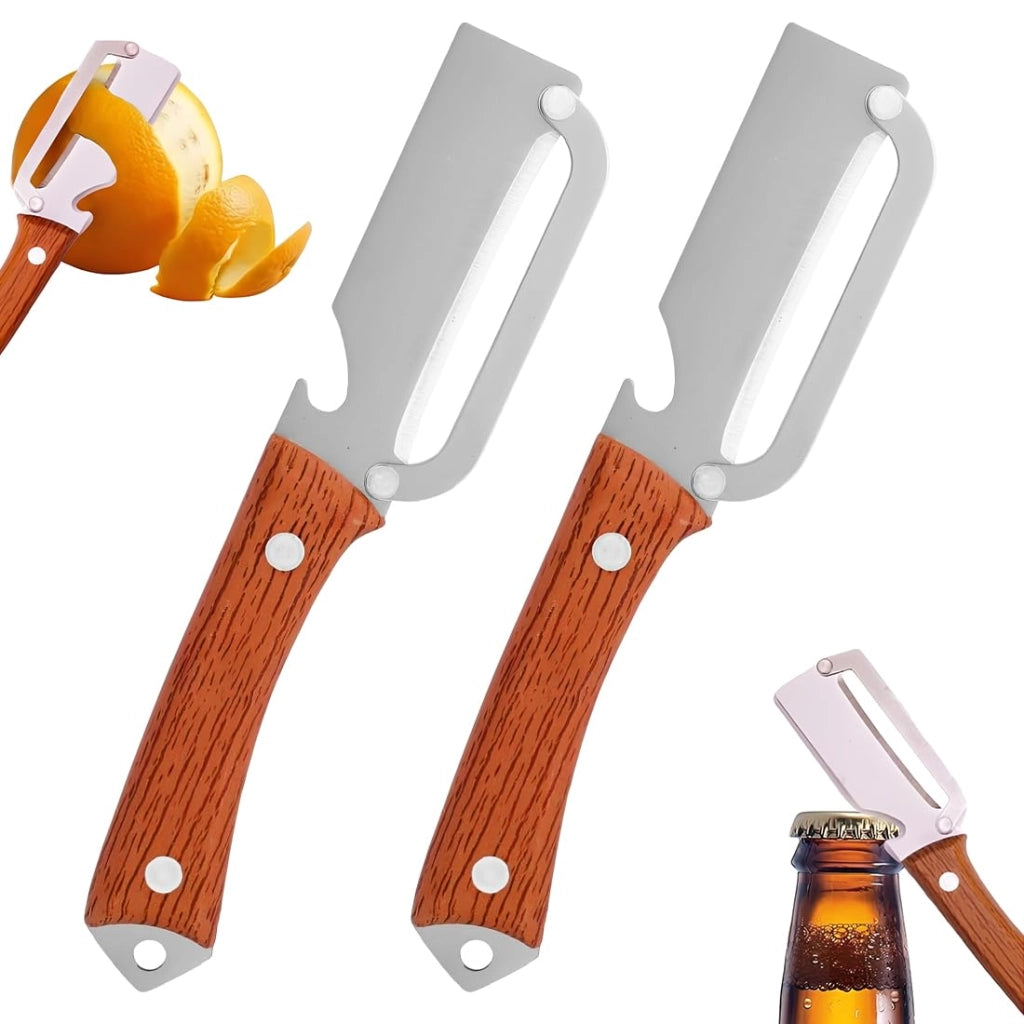 Set da 2 pelapatate 2-in-1 con manico in legno e lama in acciaio inossidabile