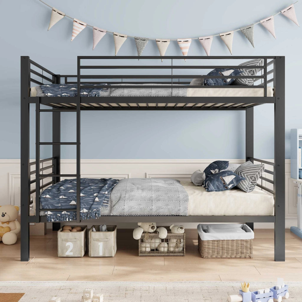 Letto a castello in metallo 90x200 cm con rete e scala reversibile; nero