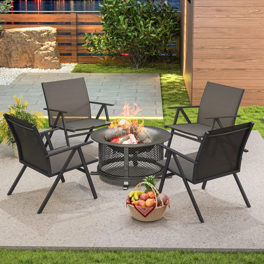 Set 2 Sedie da Giardino in Metallo e Tessuto Traspirante Grigio, Sedie da Esterno Robuste per Balcone e Terrazzo